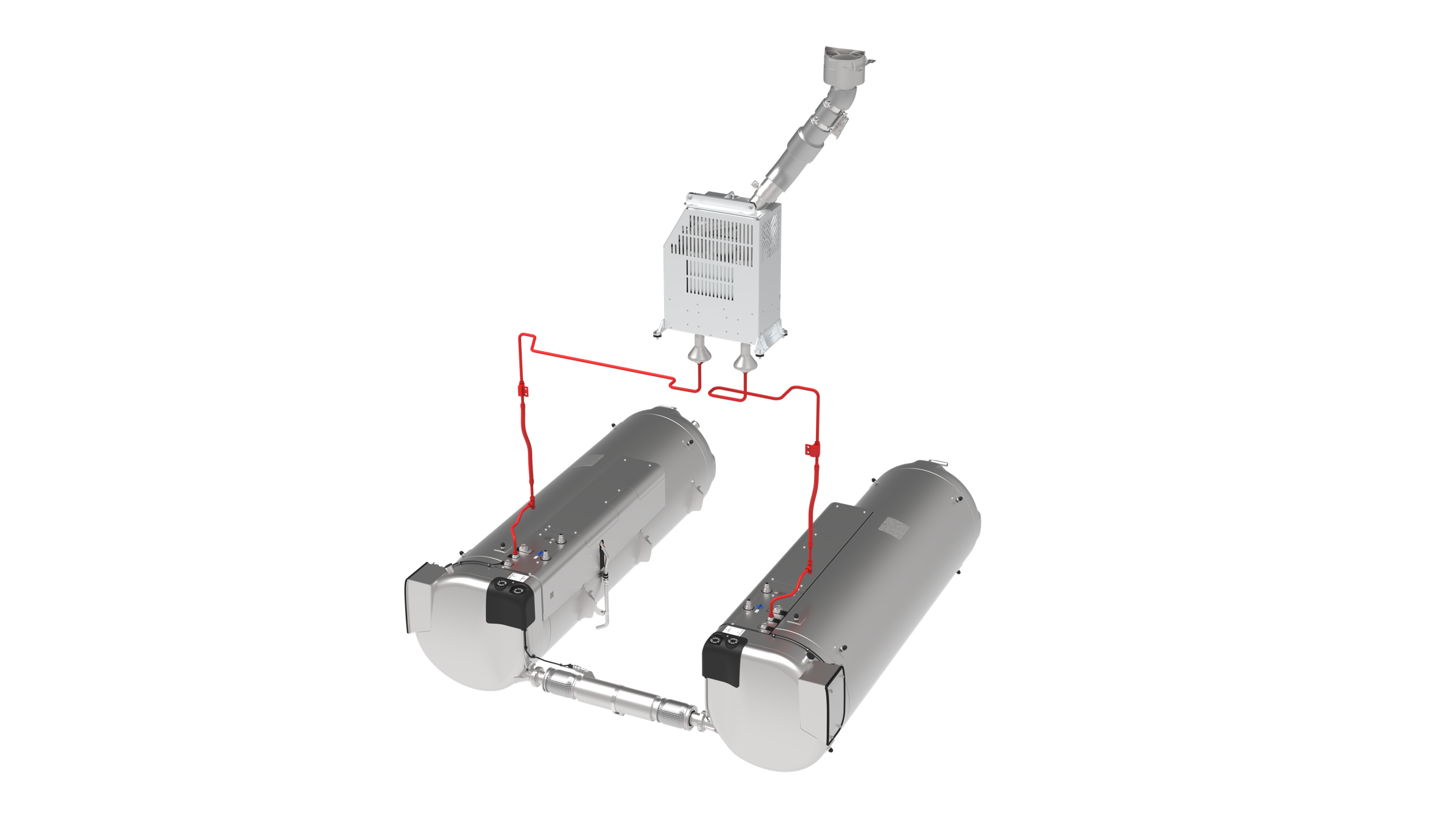 Rendering of the SAG sLH2 double tank system with cryo connection line